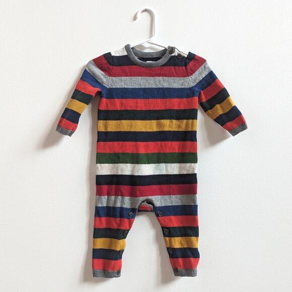 Baby Gap Sweater Romper Boys Sz 6-12m Rainbow Stripe Winter - Picture 1 of 8
